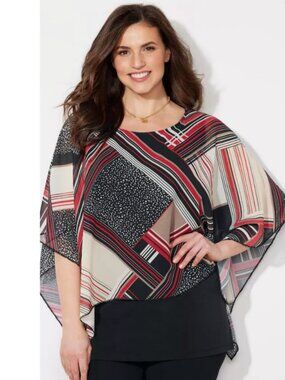 NWT CATHERINES Geometric Colorful Black Tank w/Sheer Overlay Size OX 14/16W $54